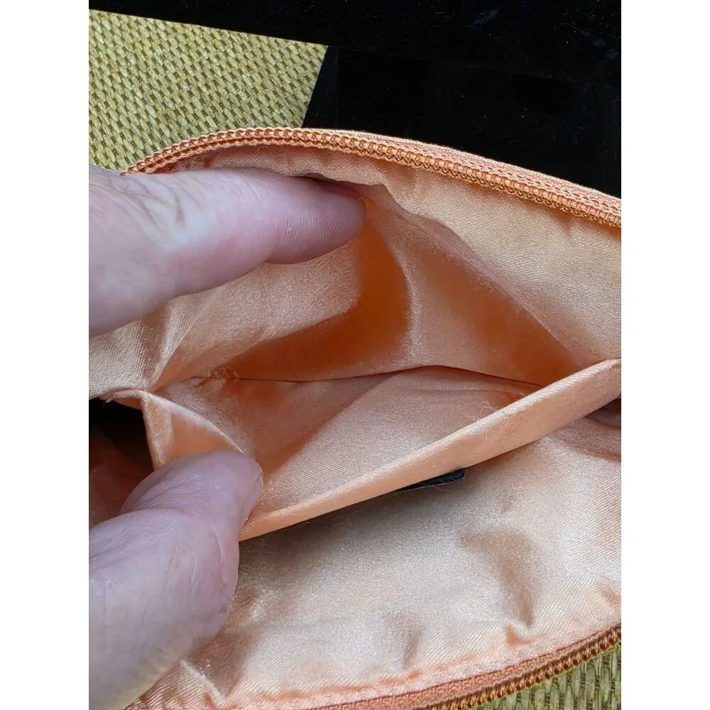 LULU Floral Sequin Clutch Wristlet With Peach Satin Lining & Zipper‎ Closure
